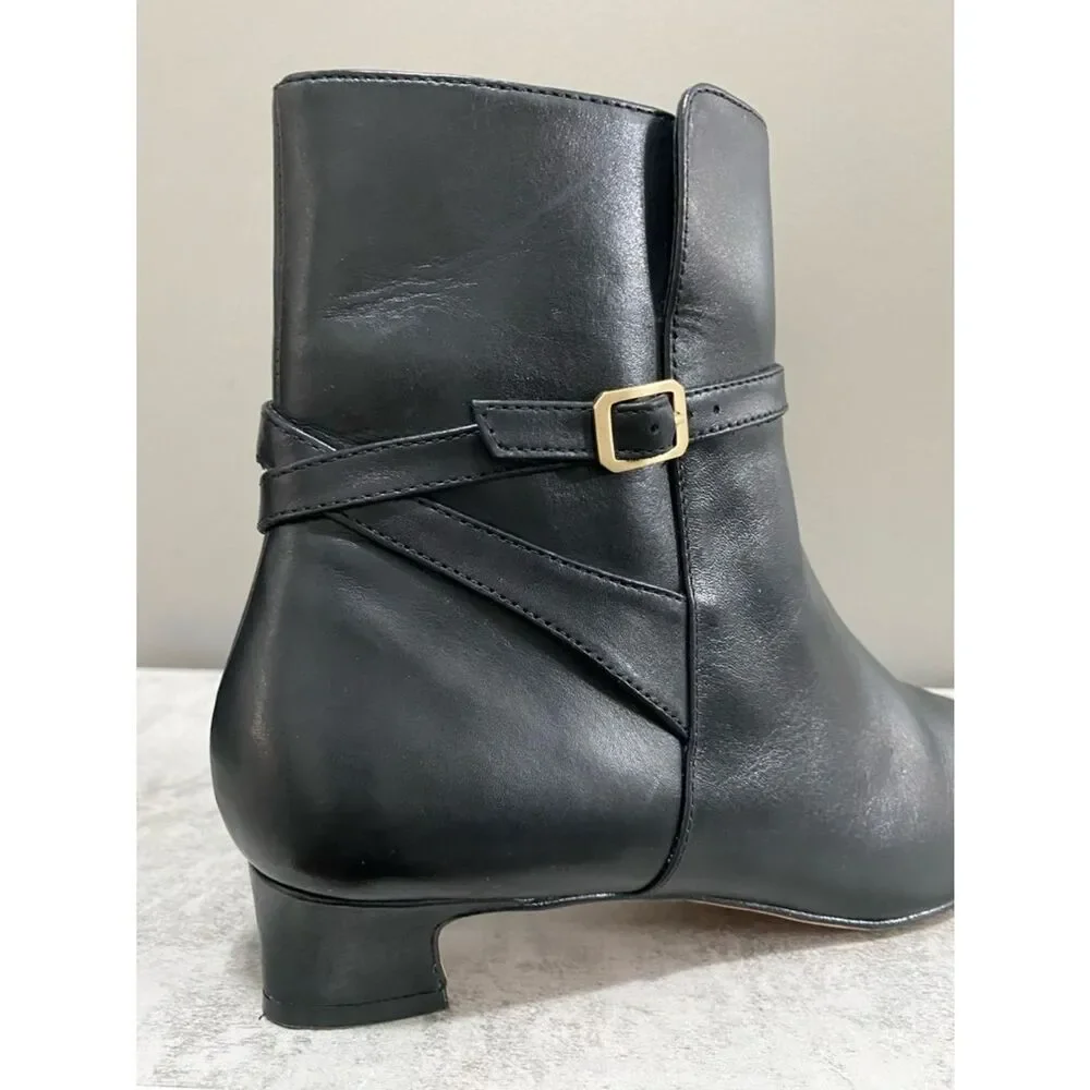 Bernardo Black Leather slender square toe Ankle Boots with Side Strap Size 9.5